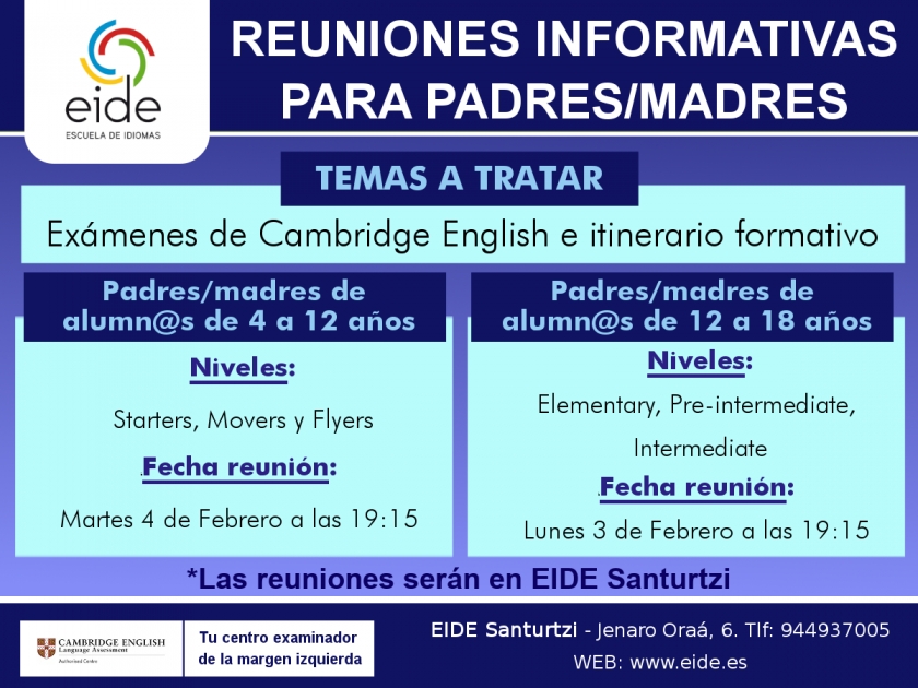 Reunión informativas padres/madres